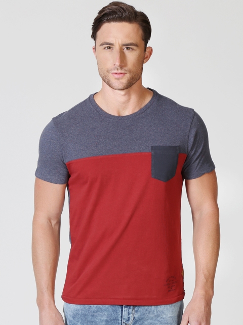 

Solly Jeans Co. by Allen Solly Men Maroon & Grey Colourblocked Round Neck T-shirt