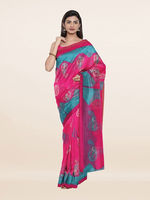 

Pothys Pink & Blue Floral Printed Saree