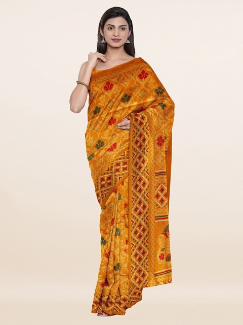 

Pothys Mustard Yellow & Green Ethnic Motifs Printed Saree