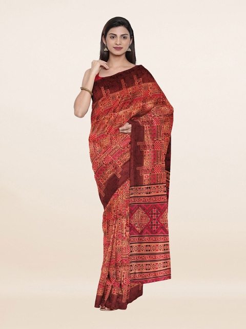 

Pothys Peach-Coloured & Pink Geometric Printed Saree