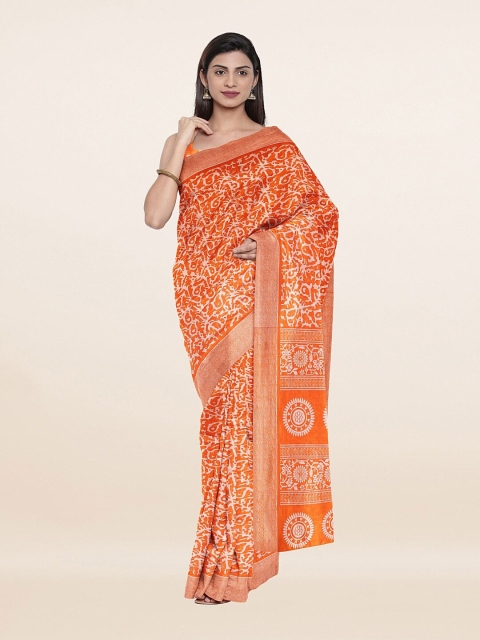 

Pothys Orange & White Printed Cotton Blend Saree