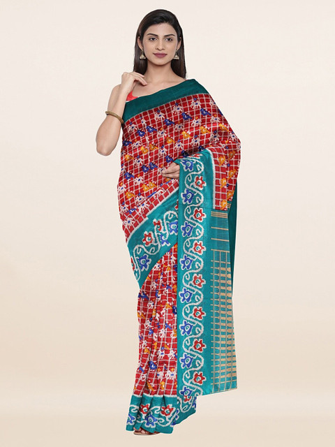 

Pothys Red & Blue Floral Saree
