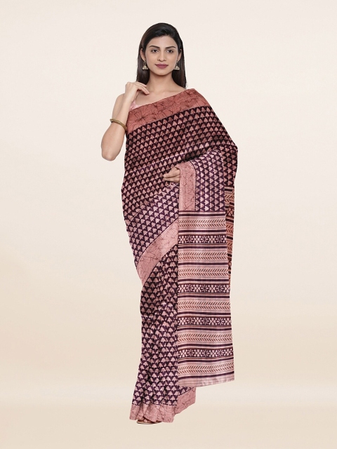 

Pothys Violet & Beige Geometric Printed Cotton Blend Saree