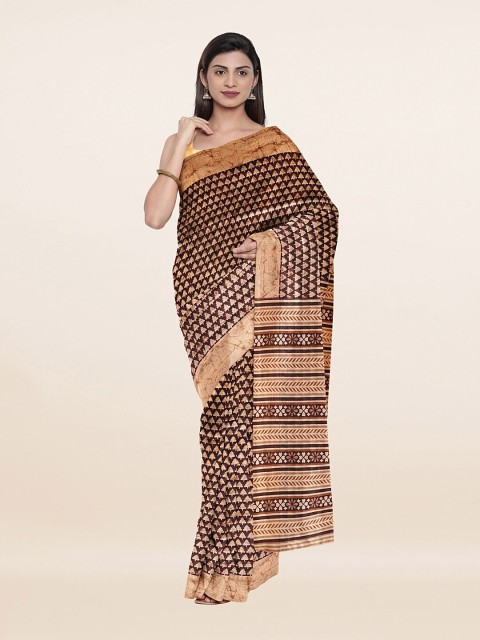 

Pothys Brown & Cream-Coloured Geometric Printed Cotton Blend Saree