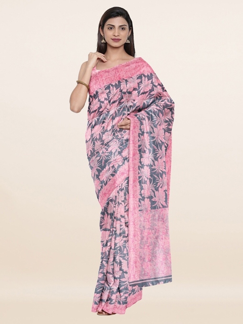 

Pothys Grey & Peach-Coloured Floral Saree