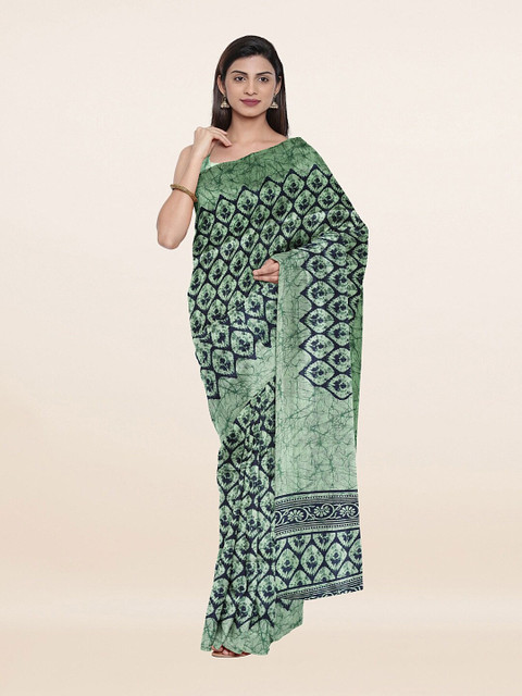

Pothys Blue & Green Ethnic Motifs Printed Cotton Saree