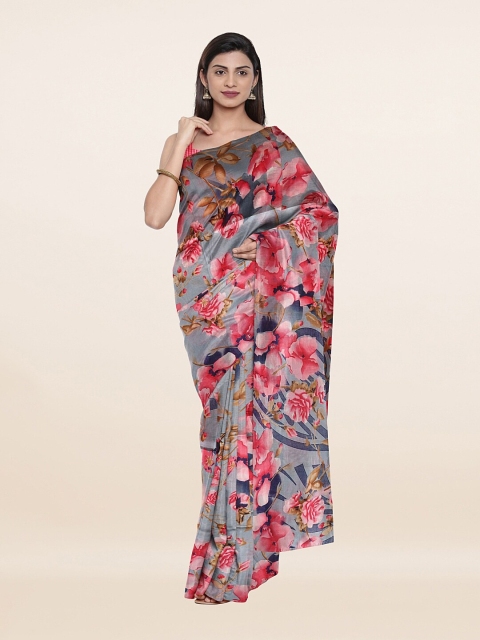 

Pothys Grey & Red Floral Printed Cotton Blend Saree