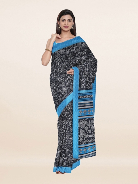 

Pothys Grey & Blue Warli Printed Cotton Blend Saree