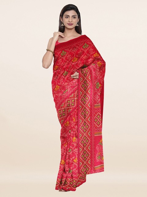 

Pothys Pink & Green Floral Printed Cotton Blend Saree