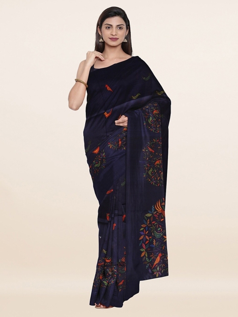

Pothys Navy Blue & Orange Printed Cotton Blend Saree