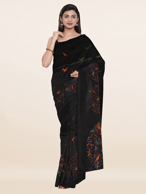 

Pothys Black & Orange Ethnic Motifs Printed Saree