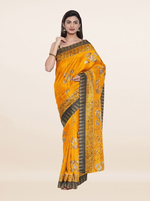 

Pothys Yellow & White Printed Cotton Blend Saree