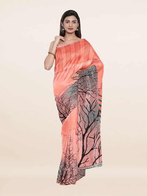 

Pothys Peach-Coloured & Black Abstract Printed Cotton Blend Saree