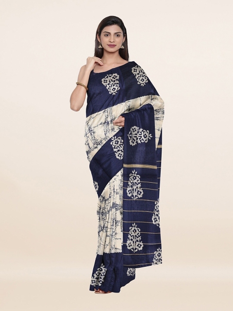 

Pothys Cream-Coloured & Blue Floral Printed Saree