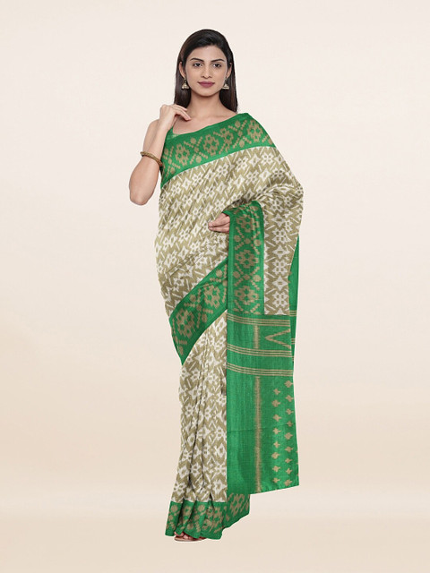 

Pothys Green & Cream-Coloured Floral Printed Saree
