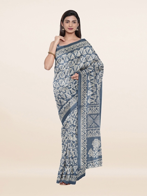 

Pothys Grey & White Printed Cotton Blend Saree