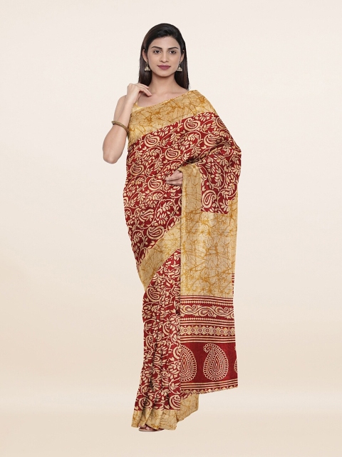 

Pothys Maroon & Cream-Coloured Floral Printed Cotton Blend Saree