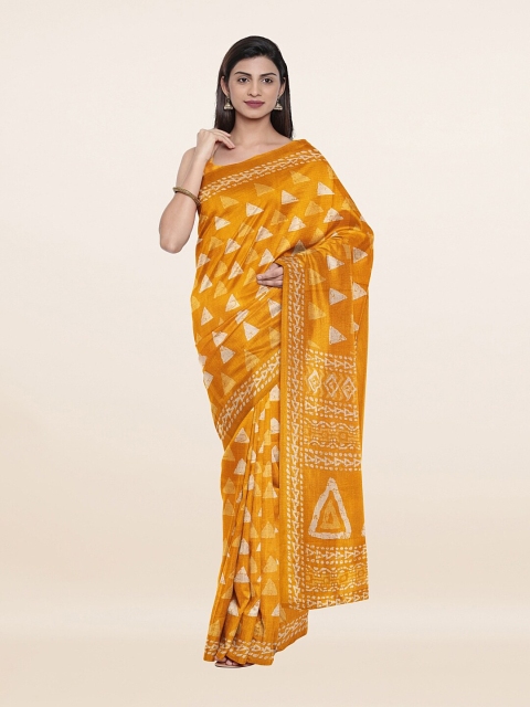 

Pothys Yellow & Off-White Geometric Printed Saree