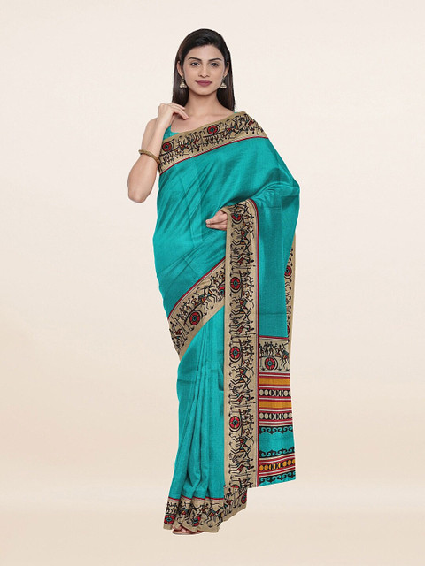 

Pothys Green & Brown Floral Printed Saree