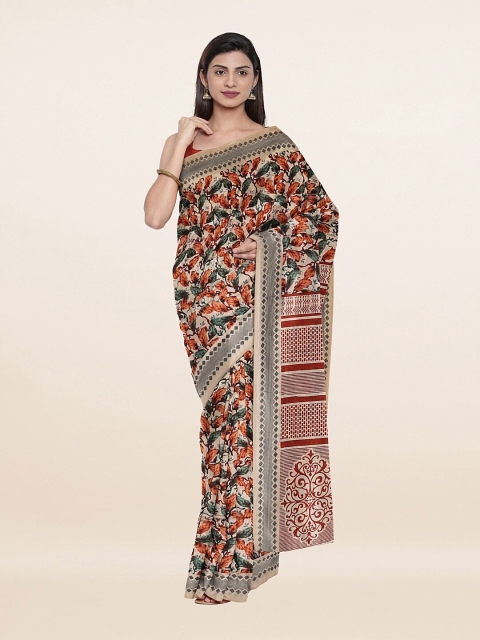 

Pothys Beige & Green Floral Printed Saree