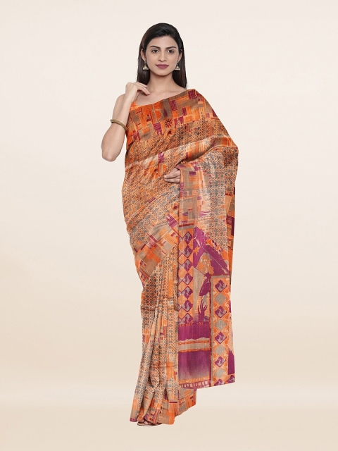 

Pothys Peach-Coloured & Purple Printed Cotton Blend Saree