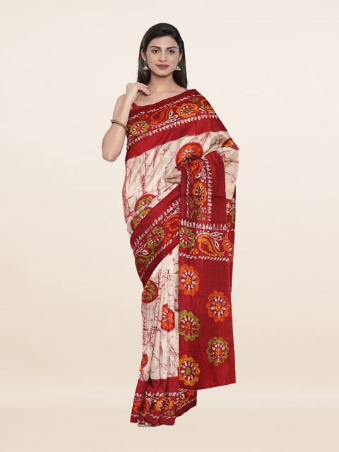 

Pothys Off White & Red Floral Saree