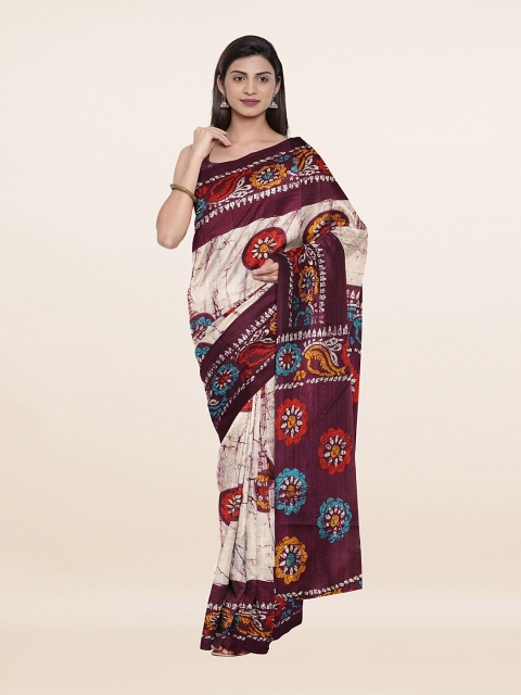 

Pothys Off White & Maroon Floral Saree
