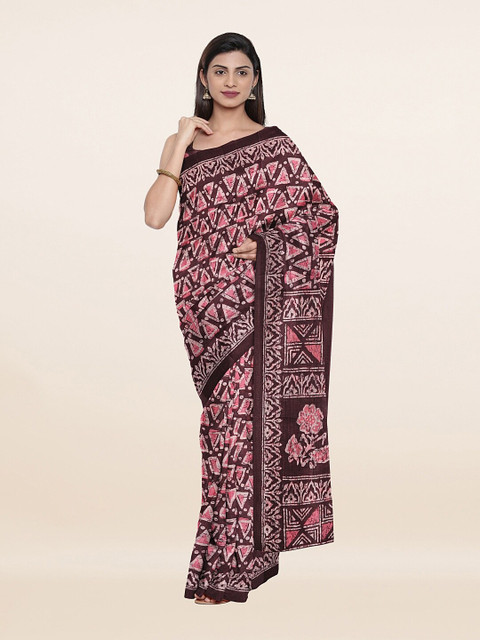 

Pothys Brown & Pink Batik Printed Saree