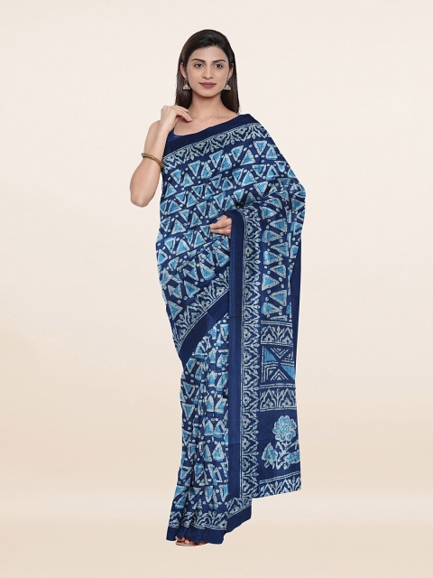 

Pothys Navy Blue & Grey Geometric Printed Saree