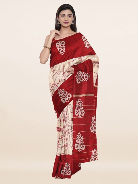 

Pothys Cream-Coloured & Red Floral Printed Saree