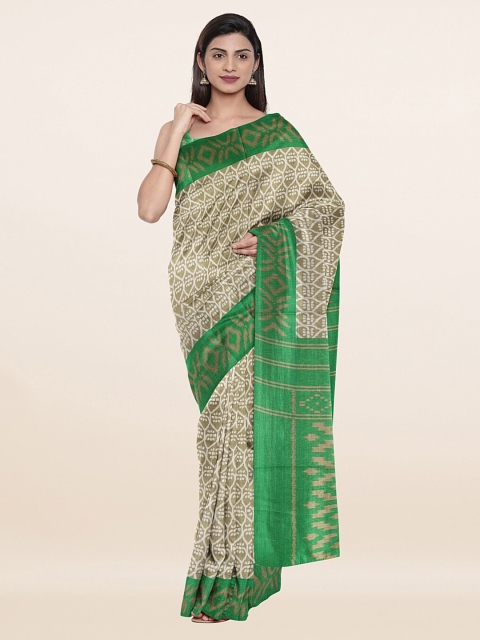 

Pothys Green & Tan Abstract Printed Cotton Blend Saree