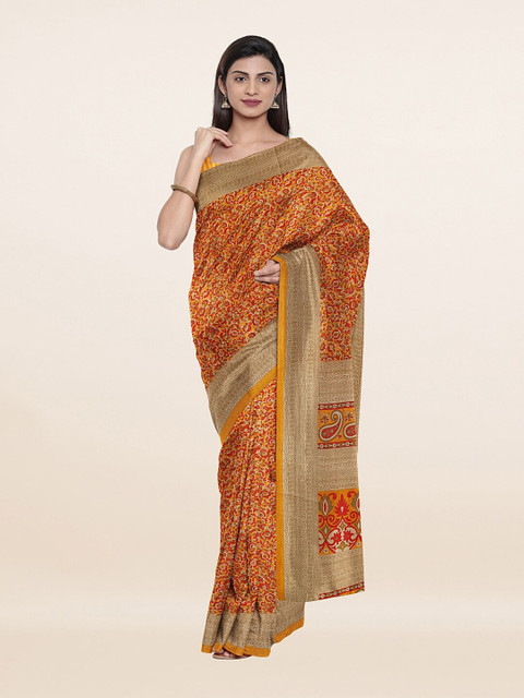 

Pothys Mustard Yellow & Red Floral Printed Saree