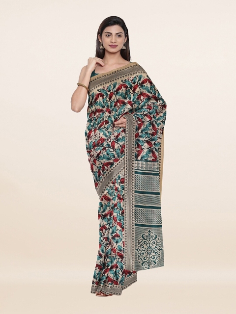 

Pothys Cream-Coloured & Green Ethnic Motifs Saree
