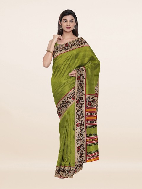 

Pothys Green & Orange Ethnic Motifs Printed Saree