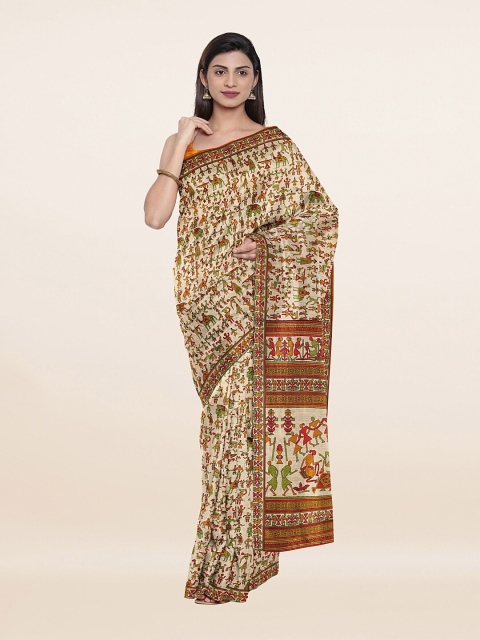 

Pothys Cream-Coloured & Green Warli Printed Saree