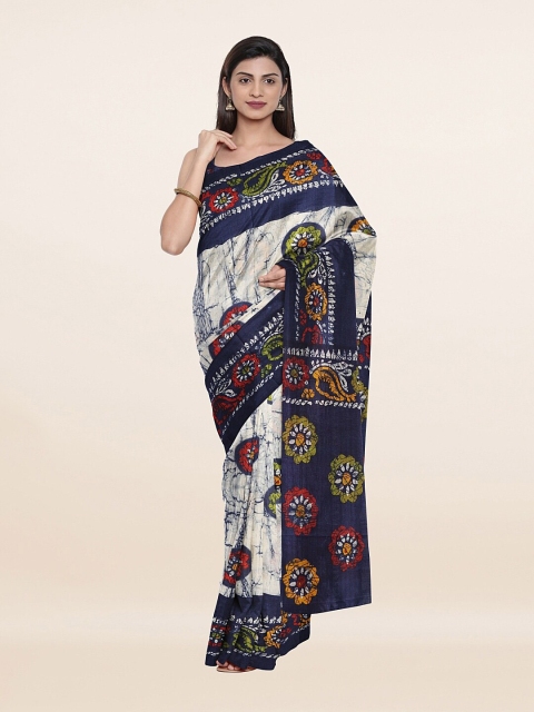 

Pothys Off White & Navy Blue Floral Saree
