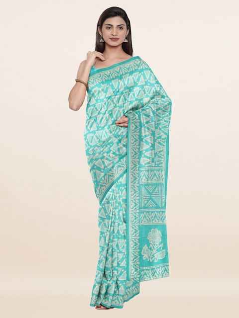 

Pothys Blue & Cream-Coloured Geometric Printed Saree