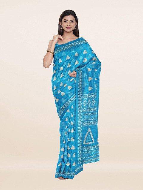 

Pothys Blue & Off-White Geometric Printed Saree