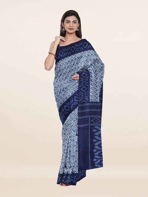 

Pothys Blue & White Cotton Blend Saree