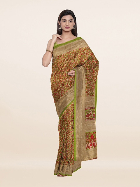 

Pothys Green & Red Floral Printed Saree