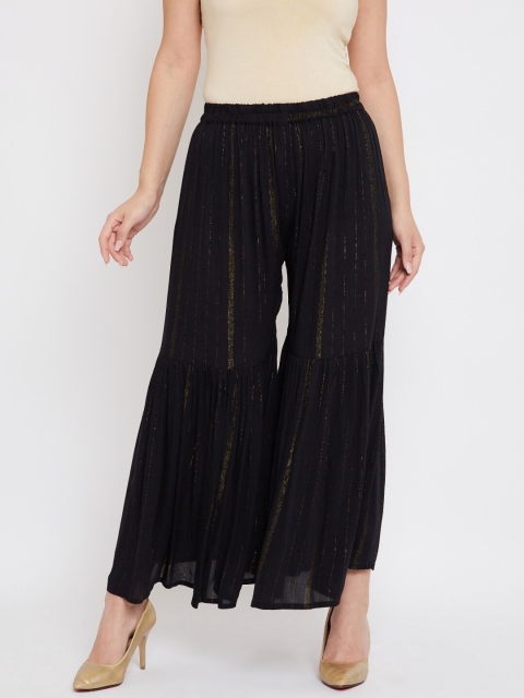 

Castle Lifestyle Women Black & Gold-Toned Striped Flared Sharara