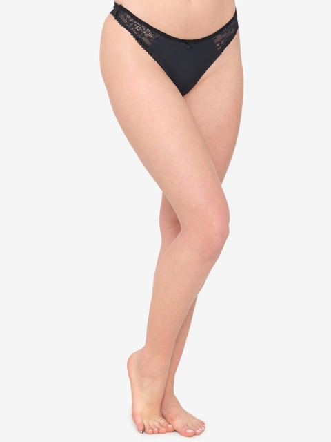 

HAPSELL Women Black Lace Mid Rise Cotton Thongs