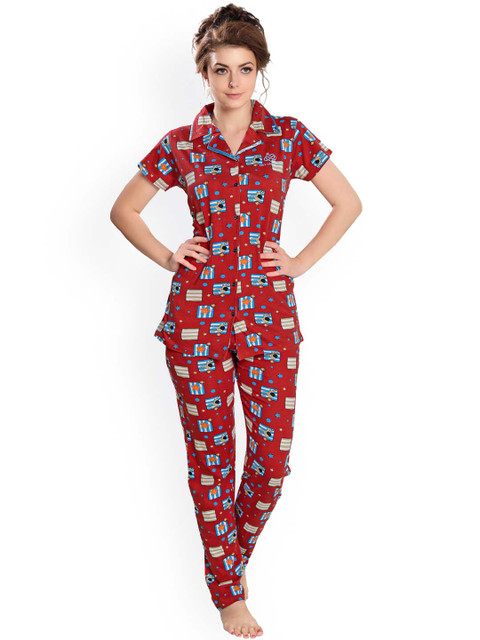 

Ever Loved Women Maroon Printed Night suit