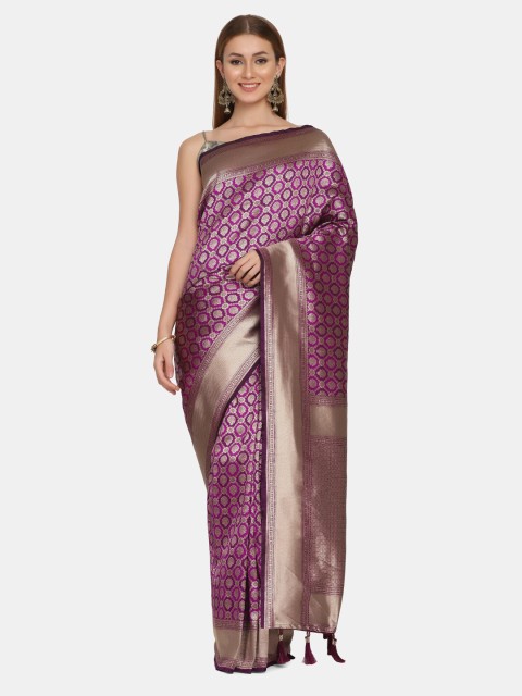 

BOMBAY SELECTIONS Purple Ethnic Motifs Zari Pure Silk Banarasi Saree