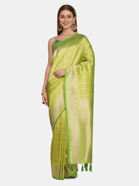 

BOMBAY SELECTIONS Green & Gold-Toned Woven Design Zari Pure Silk Banarasi Saree