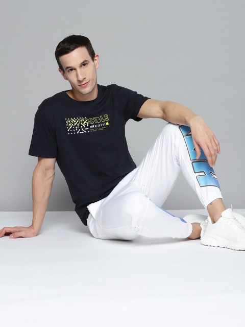 

HRX by Hrithik Roshan Men Navy Blue Typography Printed Pure Cotton T-shirt