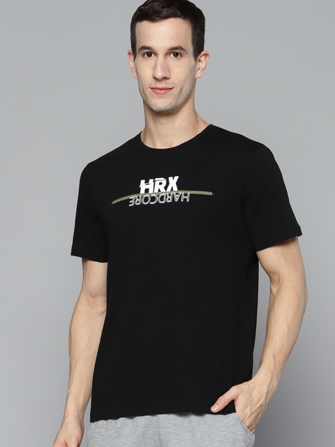 

HRX by Hrithik Roshan Men Black & White Brand Logo Printed Pure Cotton T-shirt