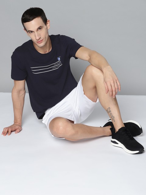 

HRX by Hrithik Roshan Men Navy Blue & White Printed Pure Cotton T-shirt