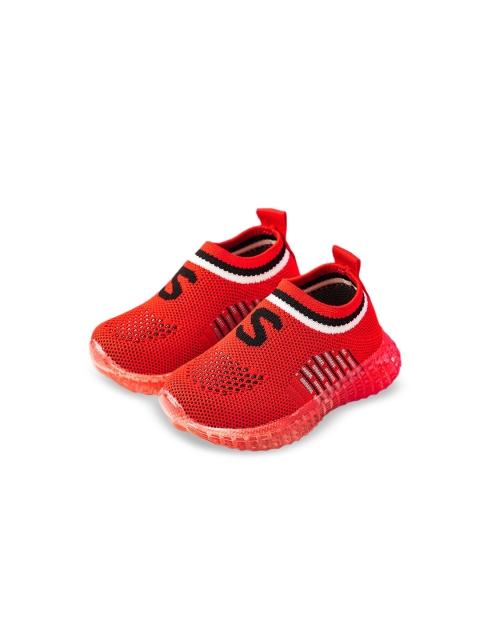

Hopscotch Unisex Kids Red Woven Design PU Sneakers