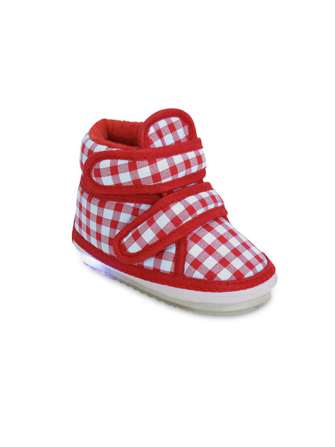 

Hopscotch Unisex Kids Red Checks Print LED Sneakers With Musical Chu Chu Sound